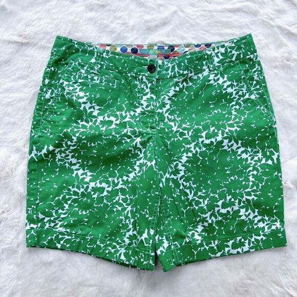 Boden Bermuda Chino Shorts Emerald Green White Floral Pattern Cotton size 10 - Picture 14 of 14